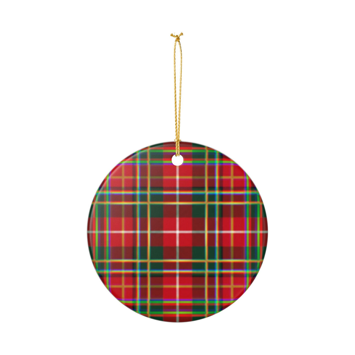 Red Tartan Heart Ceramic Ornament — Plaid Christmas Tree Decoration