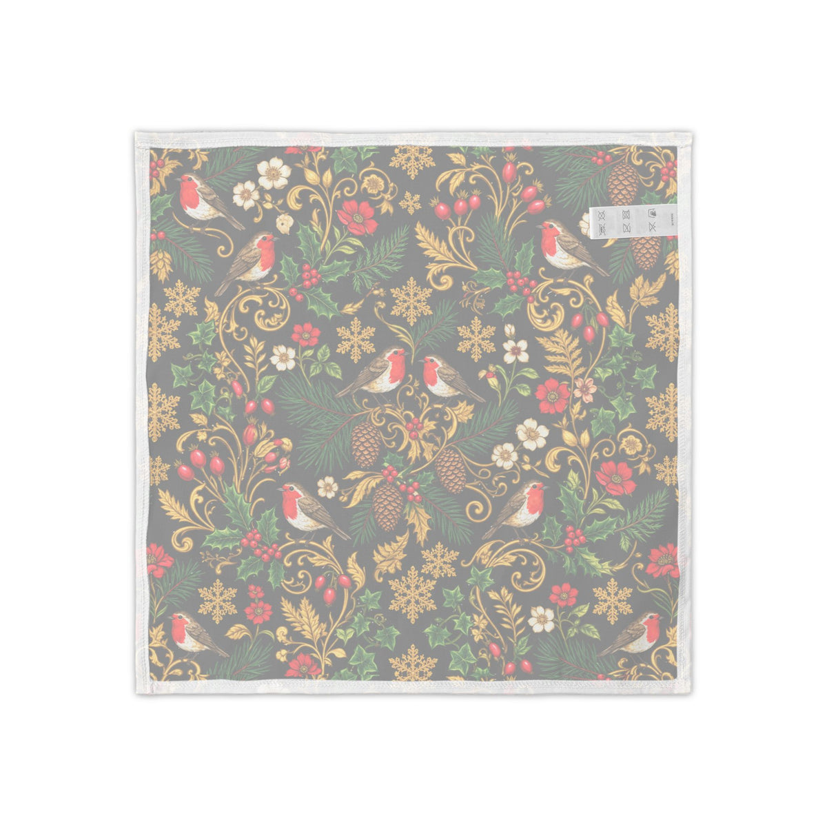 Christmas Robin Napkins — Holiday Floral Cocktail Napkin Set (4)