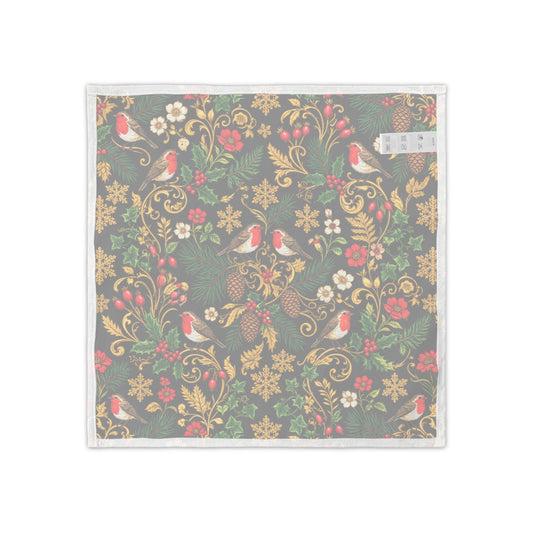 Christmas Robin Napkins — Holiday Floral Cocktail Napkin Set (4)