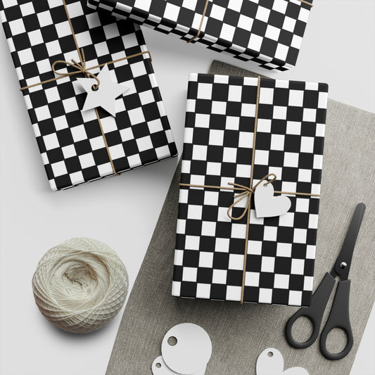 Perfect Christmas. Checkerboard Gift Wrapping Paper Sheet — Black & White Retro Checker Pattern.