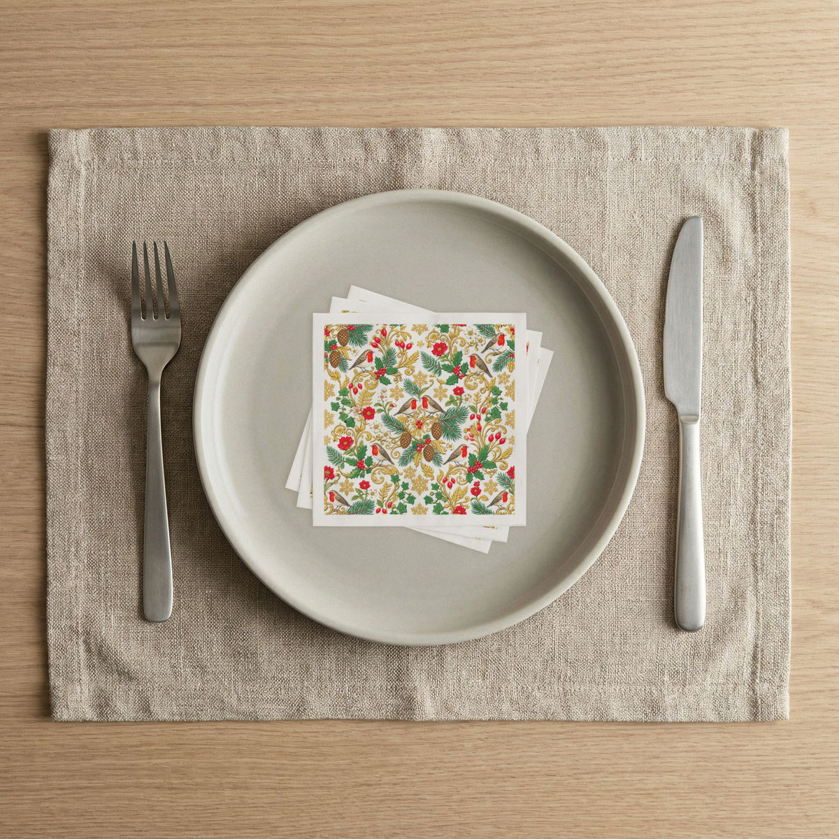 Holiday Robin Napkins — Festive Floral Christmas Cocktail Napkins