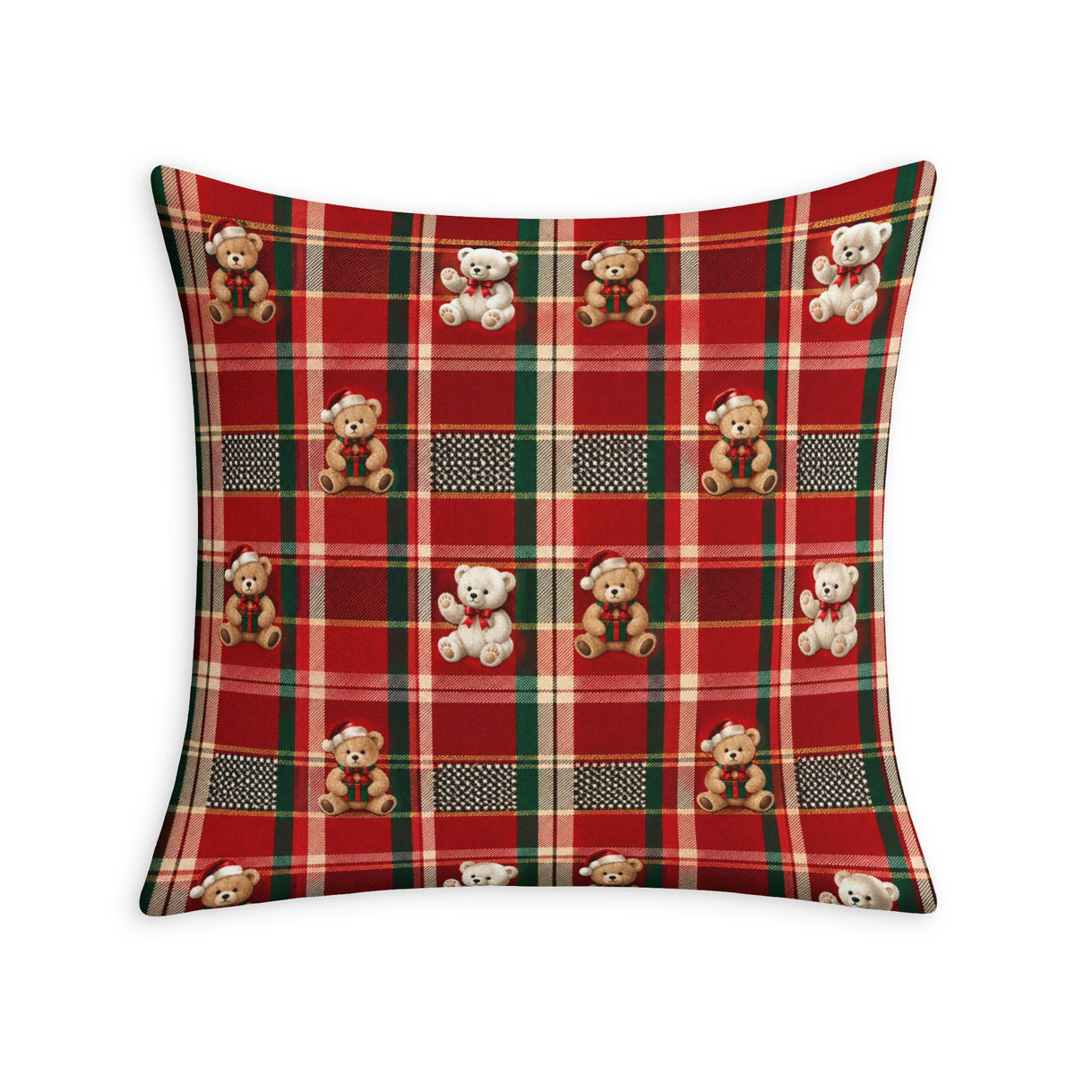 Holiday Teddy Plaid Throw Pillow Case
