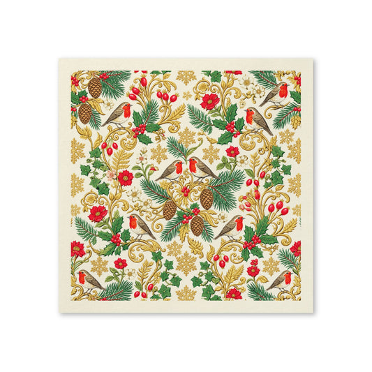 Holiday Robin Napkins — Festive Floral Christmas Cocktail Napkins