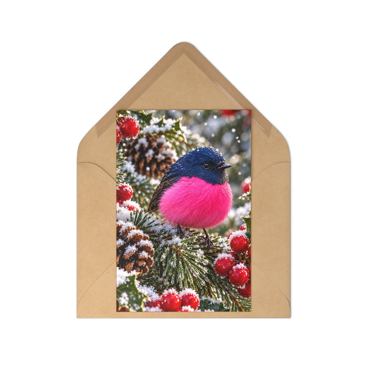 Winter Bird Postcard Set (7 pcs) — Pink-Cheeked Robin Holiday Cards