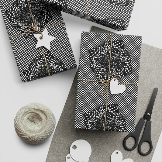 Perfect Christmas Wrapping Paper Sheets — Black & White Textured Rose Pattern