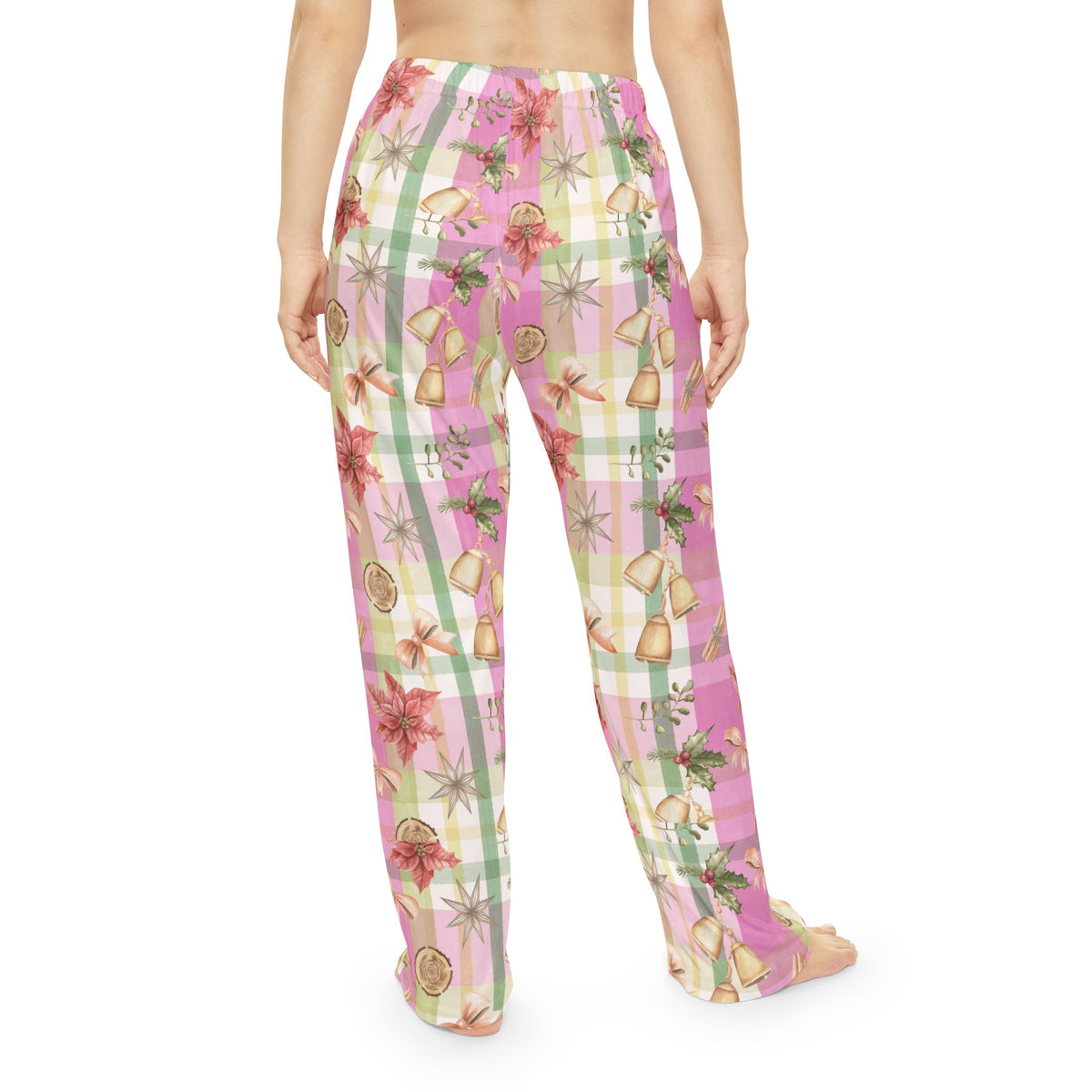 Pink Holiday Floral Plaid Pajama Pants