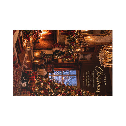 Christmas Postcards — Vintage Cozy Home Fireplace Holiday Cards with Cat (7 pcs)