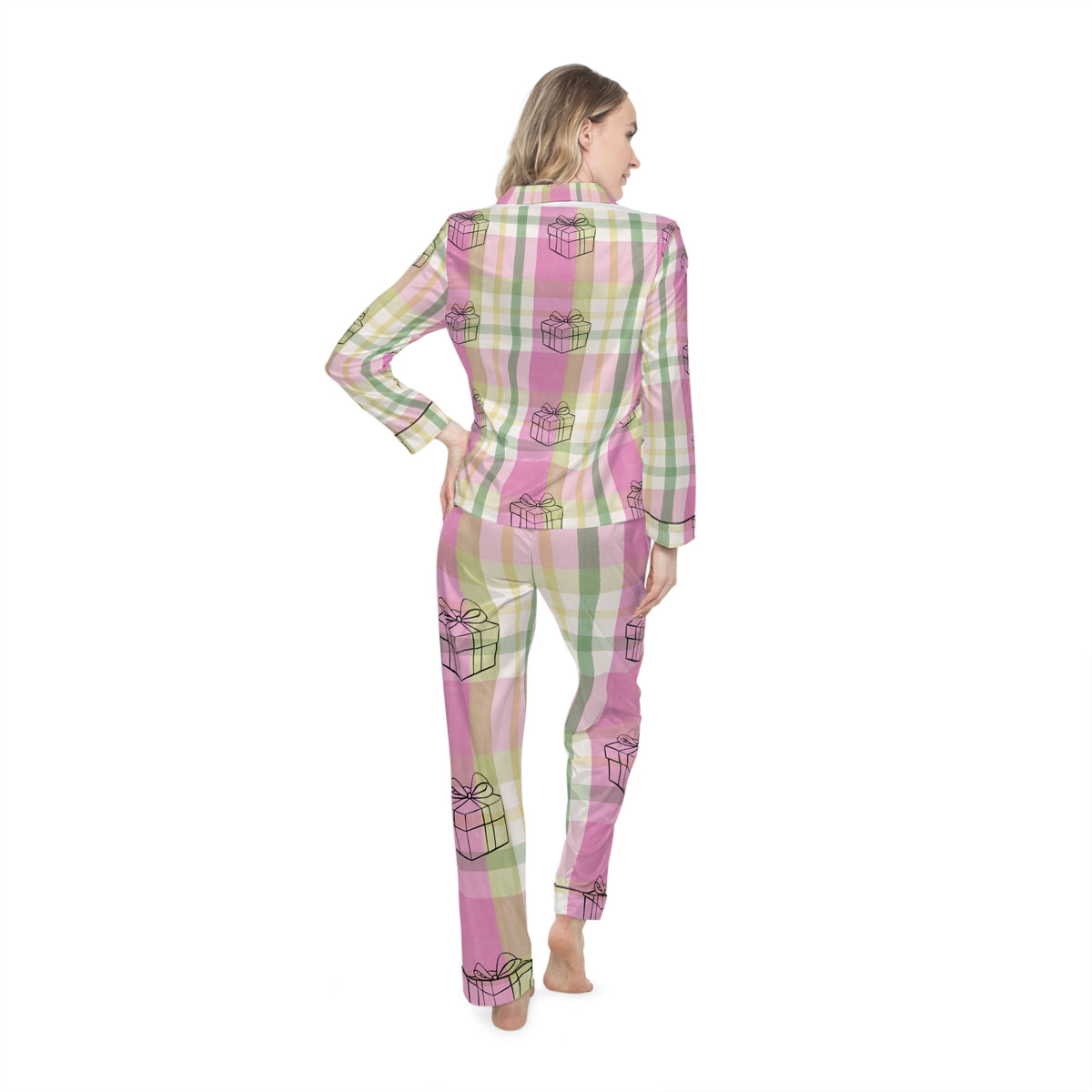 Satin Plaid Gift-Box Women's Pajama Set — Pink Pastel Lounge Sleepwear