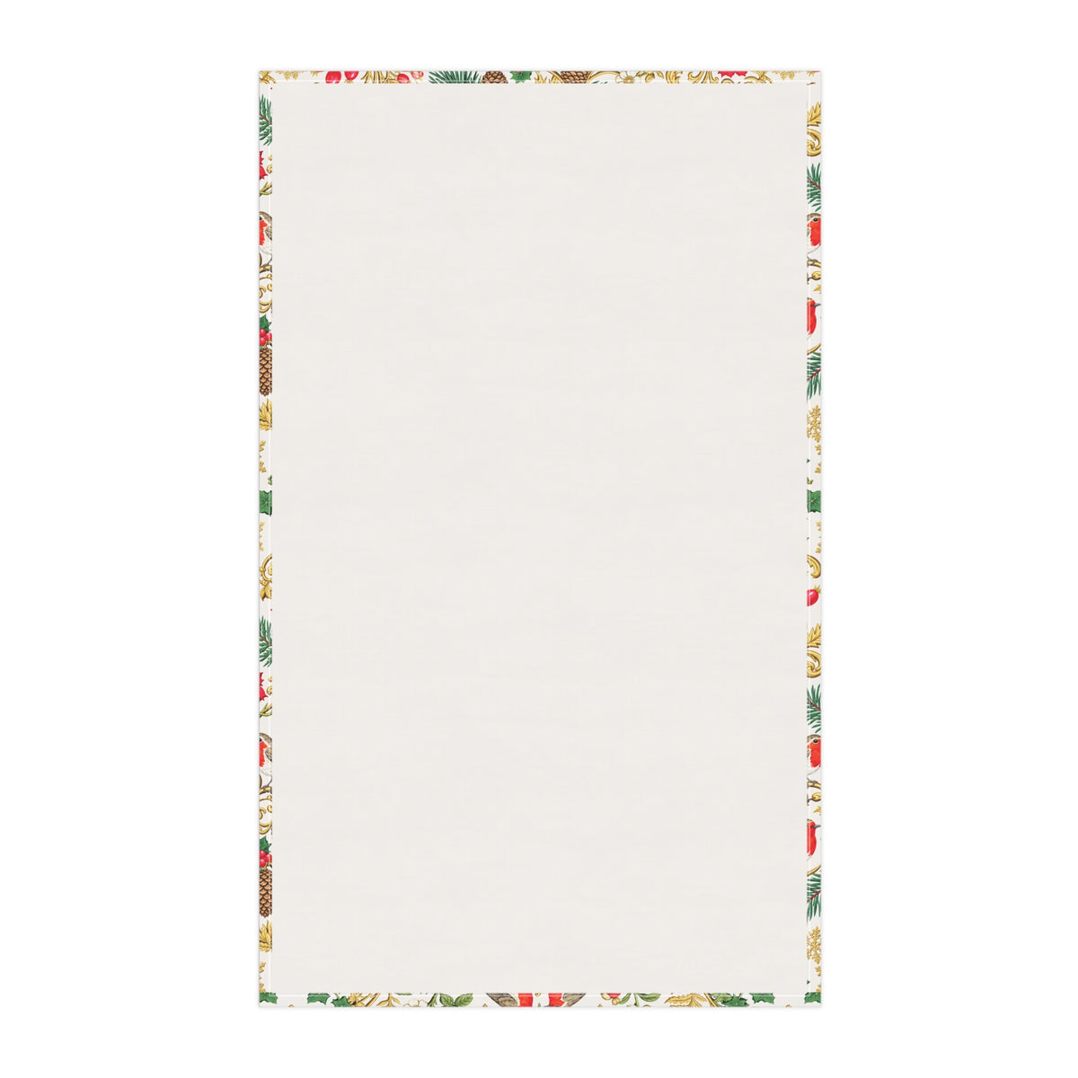 Holiday Botanical Tea Towel — Festive Cardinals, Pine & Gold Floral Kitchen Towel