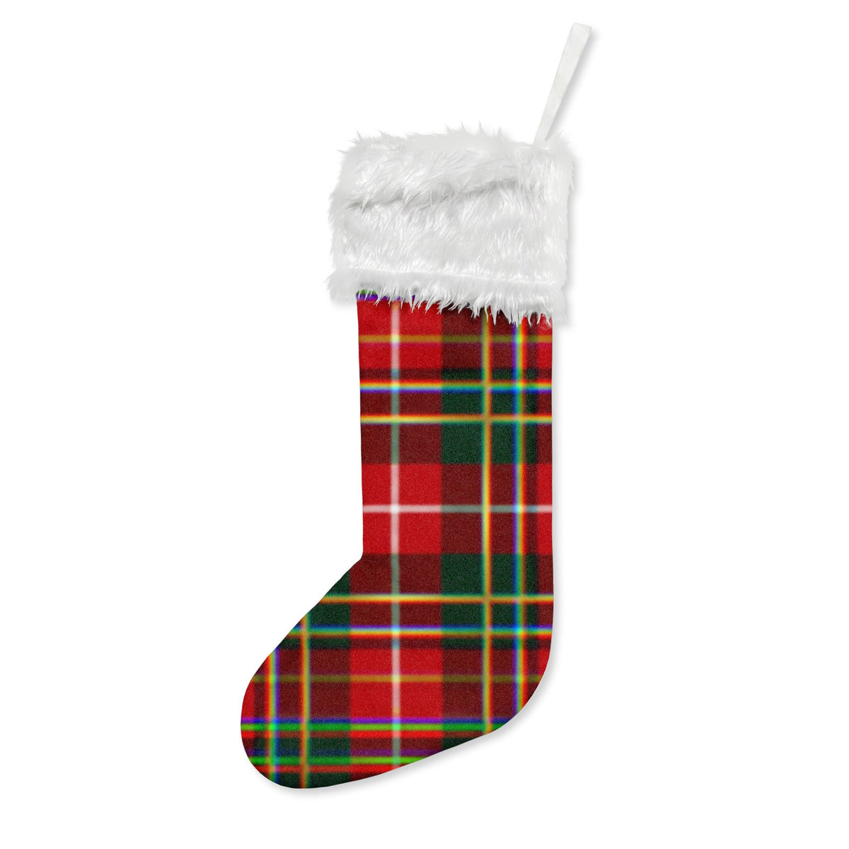 Red Plaid Flannel Christmas Stocking with Faux Fur Cuff