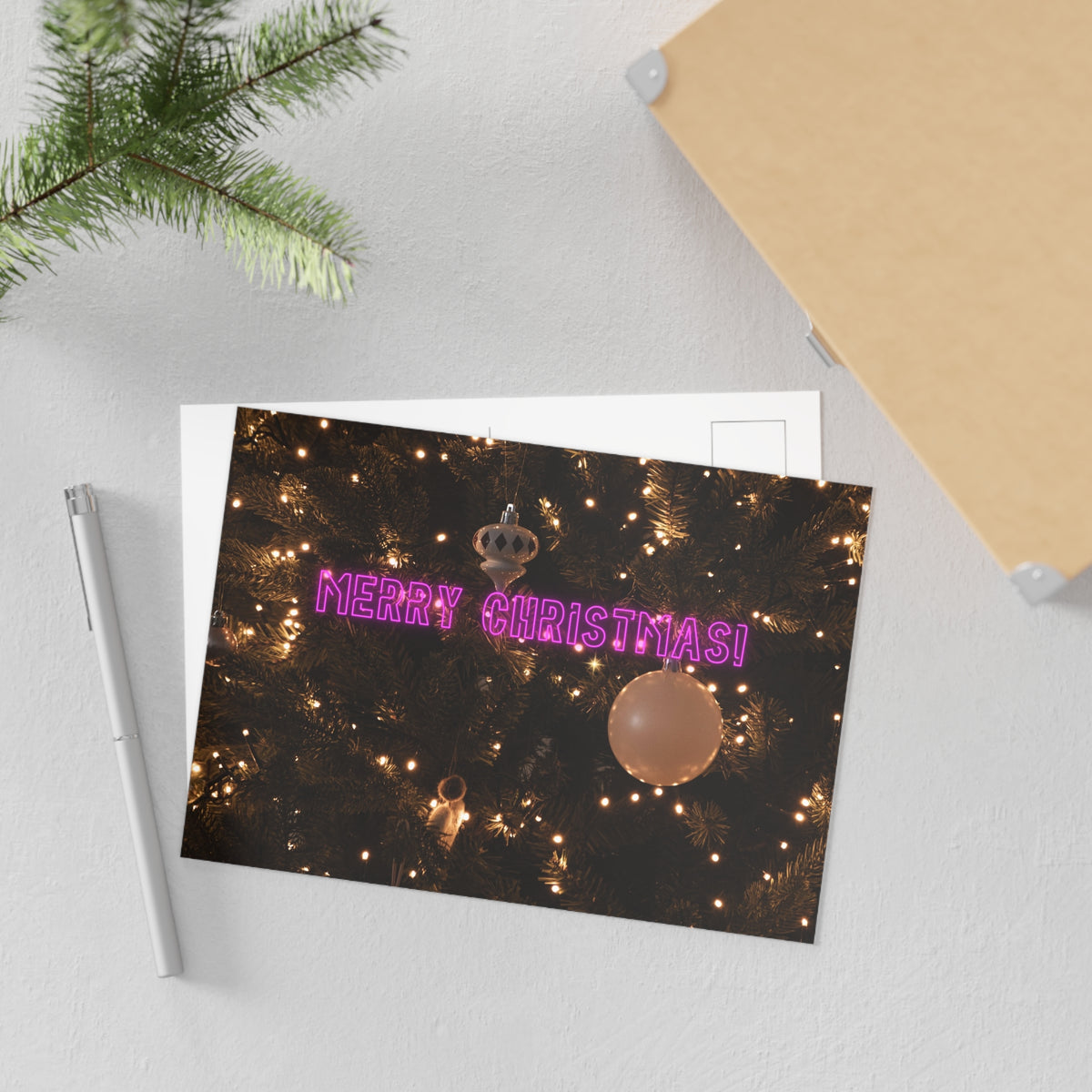Christmas Tree Postcards — 'Merry Christmas!' Neon Ornament Fine Art Card