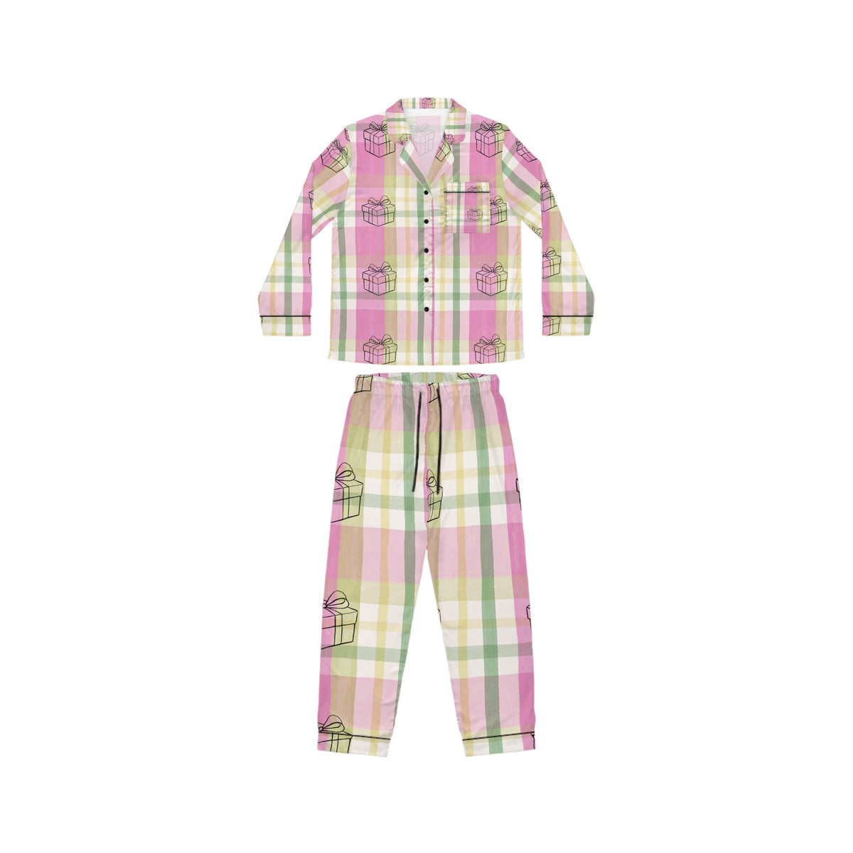 Satin Plaid Gift-Box Women's Pajama Set — Pink Pastel Lounge Sleepwear