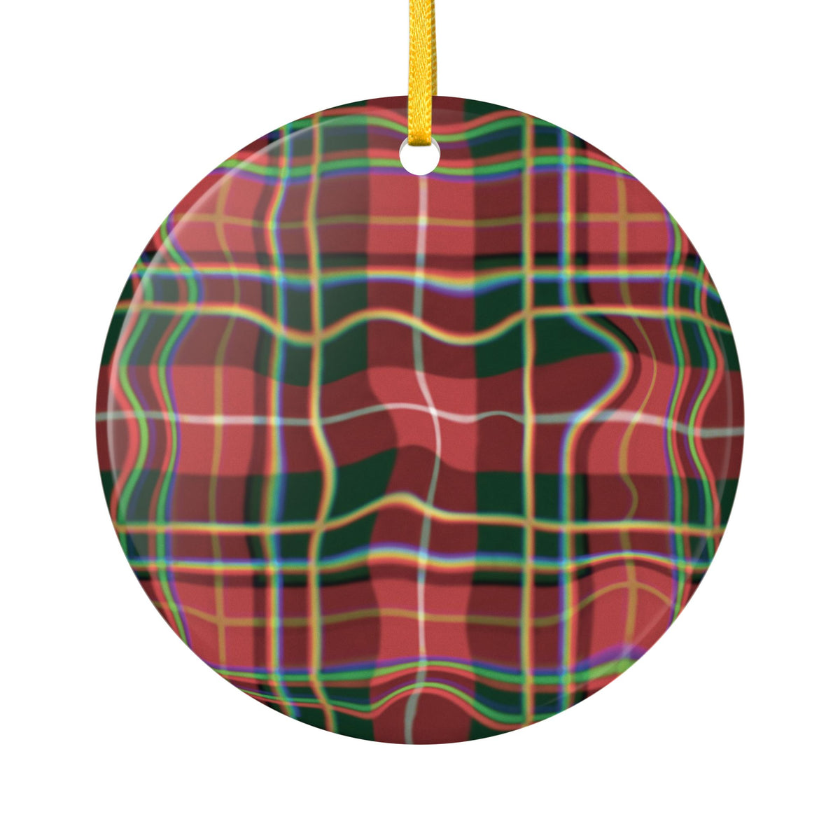 Red Green Plaid Star Ceramic Ornament — Classic Holiday Tartan Decoration
