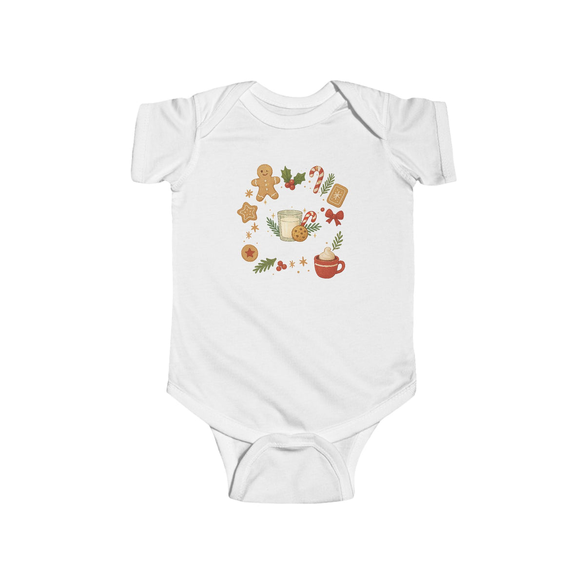 Baby Christmas Wreath Bodysuit — Holiday Gingerbread & Cocoa Infant Onesie