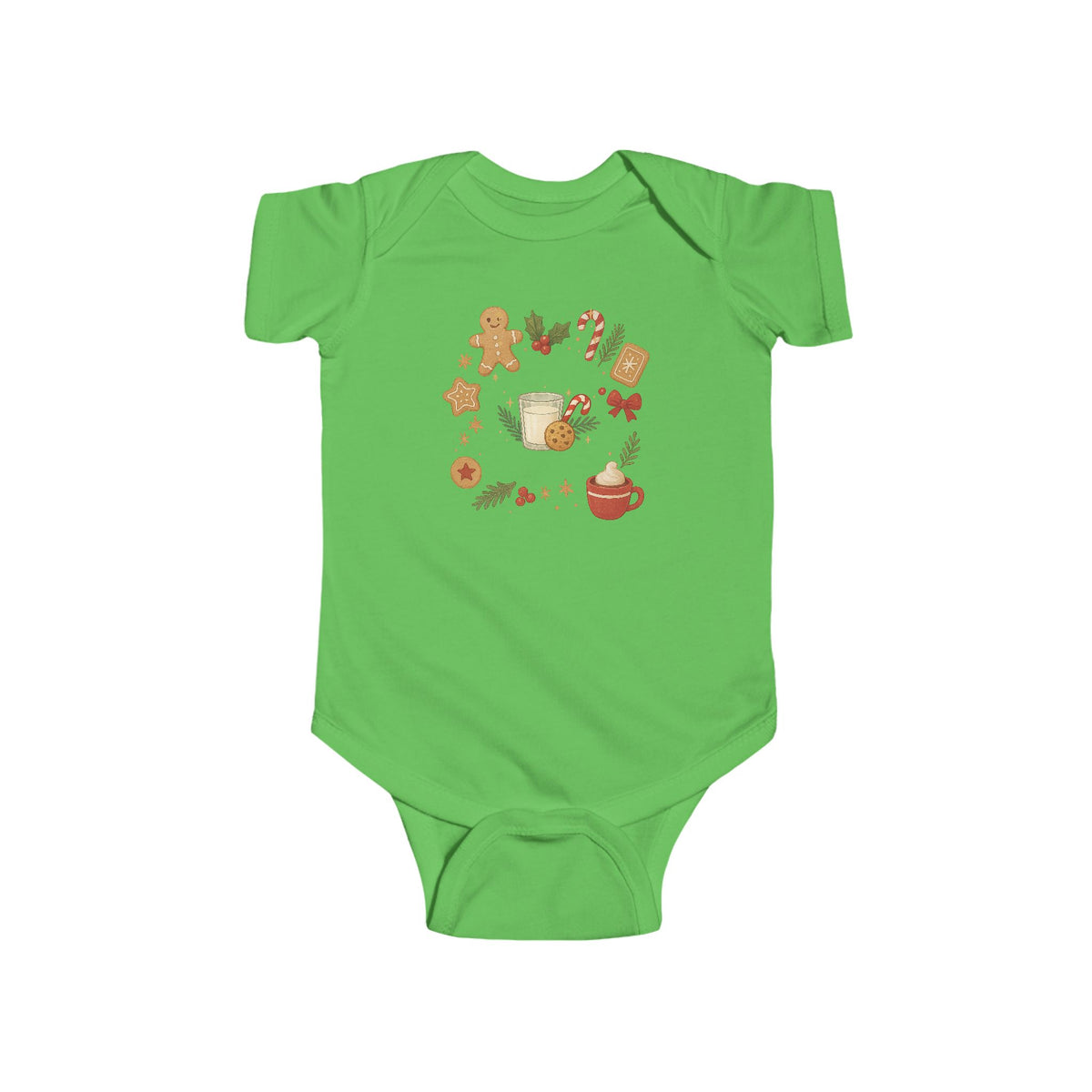 Baby Christmas Wreath Bodysuit — Holiday Gingerbread & Cocoa Infant Onesie