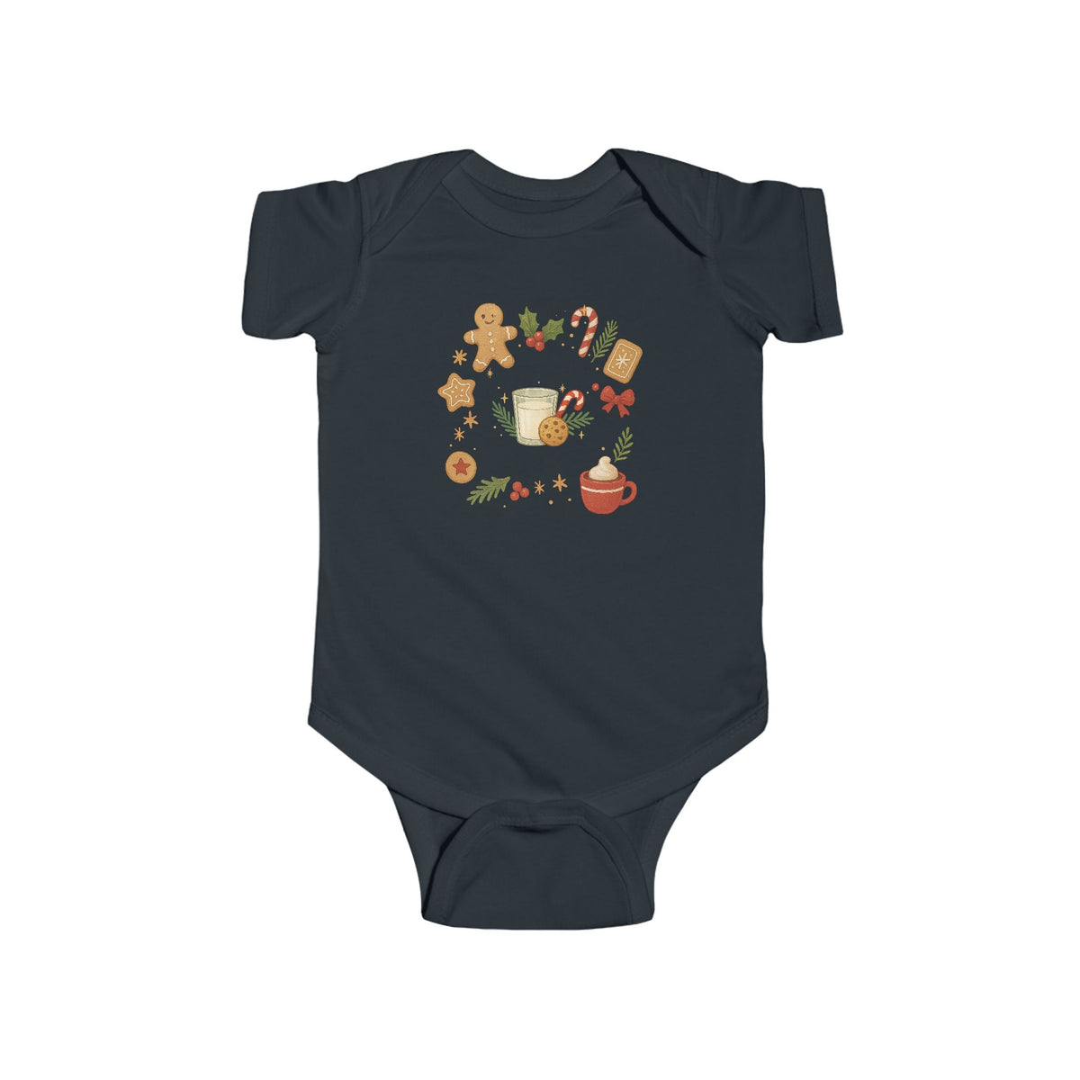 Baby Christmas Wreath Bodysuit — Holiday Gingerbread & Cocoa Infant Onesie