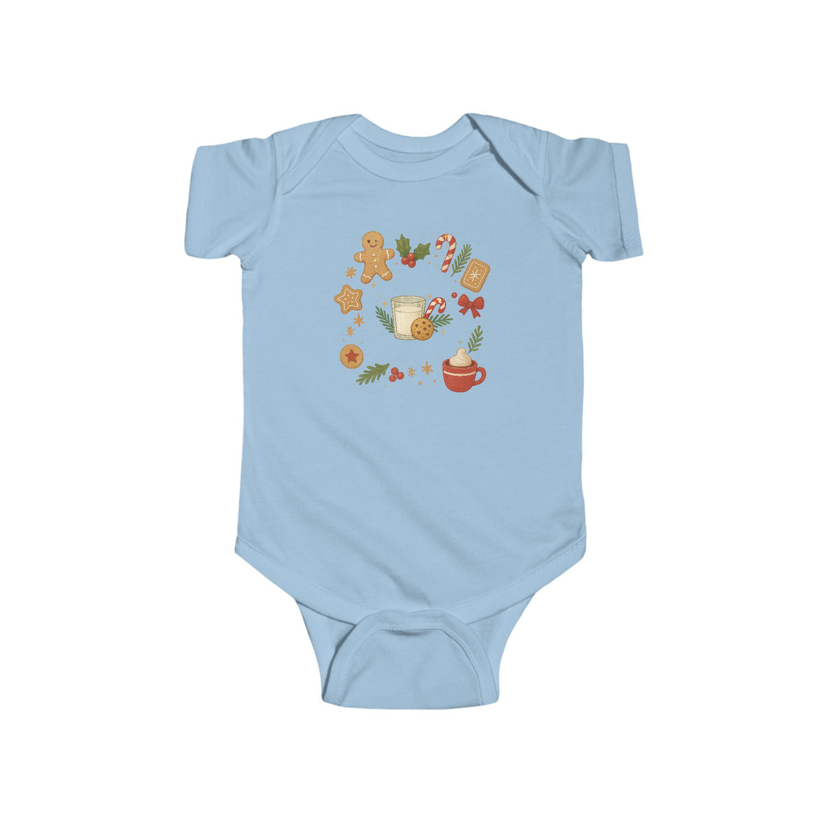Baby Christmas Wreath Bodysuit — Holiday Gingerbread & Cocoa Infant Onesie