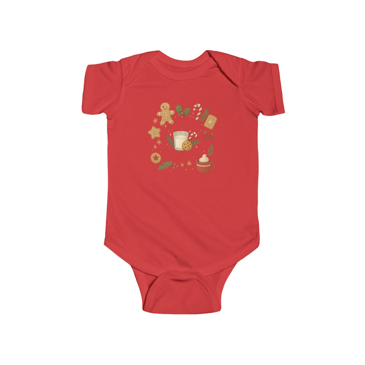 Baby Christmas Wreath Bodysuit — Holiday Gingerbread & Cocoa Infant Onesie