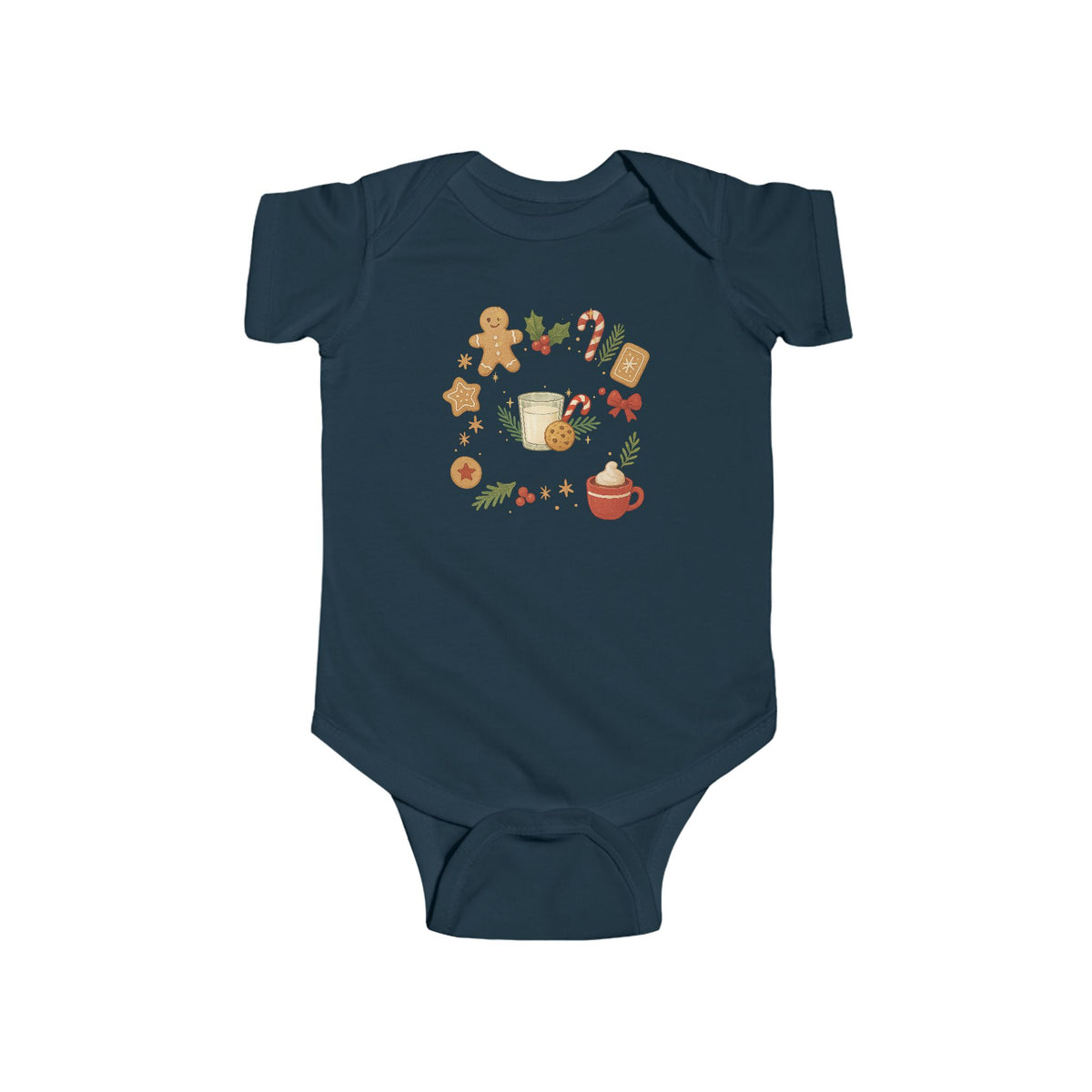 Baby Christmas Wreath Bodysuit — Holiday Gingerbread & Cocoa Infant Onesie