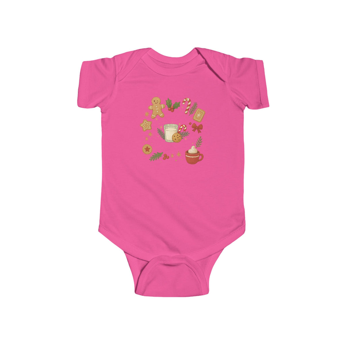 Baby Christmas Wreath Bodysuit — Holiday Gingerbread & Cocoa Infant Onesie
