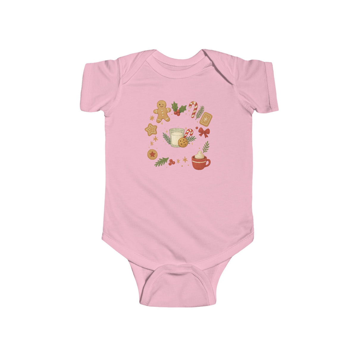 Baby Christmas Wreath Bodysuit — Holiday Gingerbread & Cocoa Infant Onesie