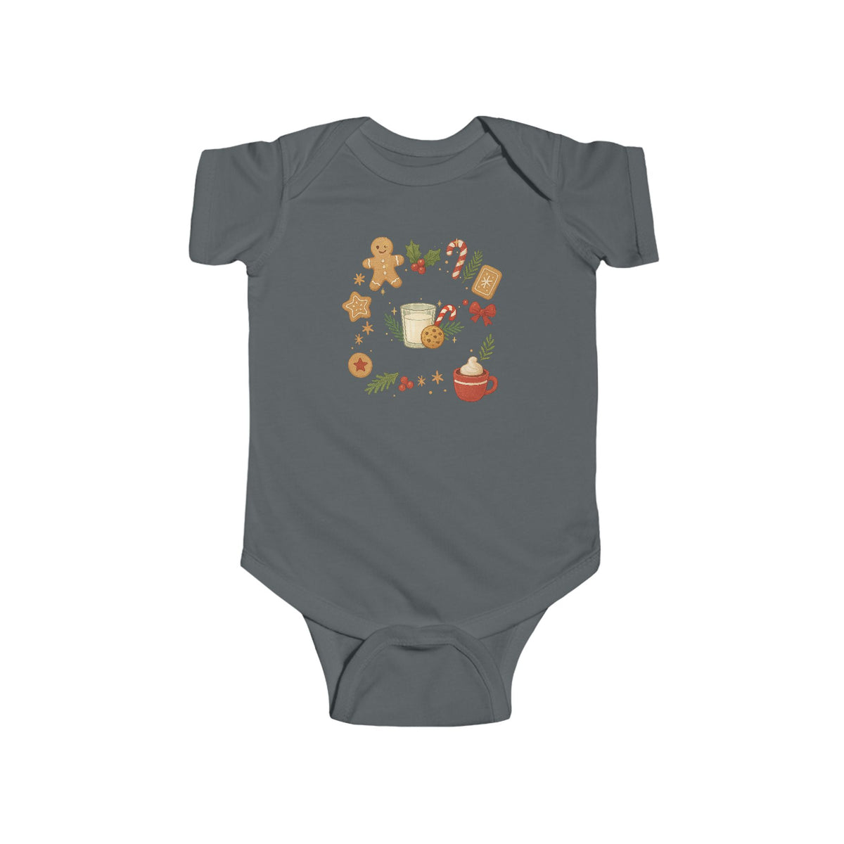 Baby Christmas Wreath Bodysuit — Holiday Gingerbread & Cocoa Infant Onesie