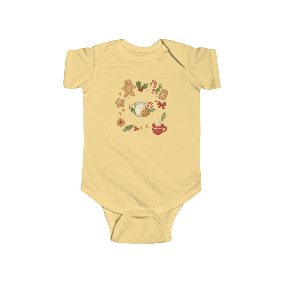 Baby Christmas Wreath Bodysuit — Holiday Gingerbread & Cocoa Infant Onesie