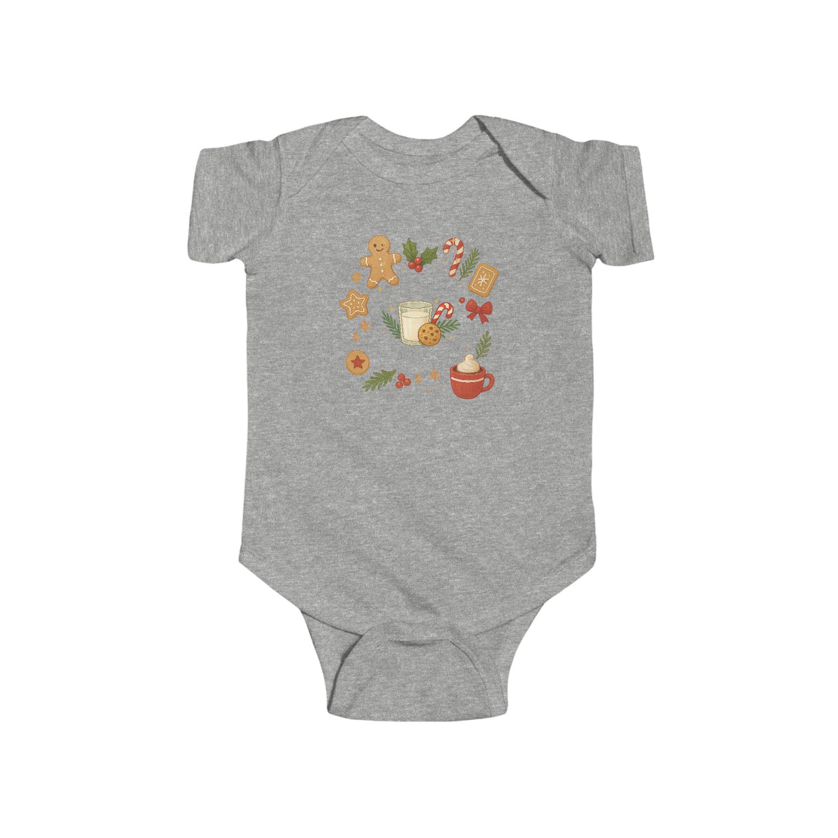 Baby Christmas Wreath Bodysuit — Holiday Gingerbread & Cocoa Infant Onesie