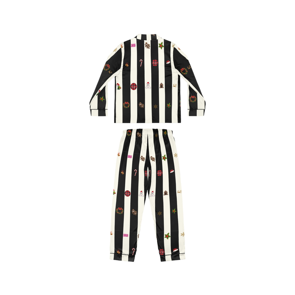 Striped Satin Pajama Set — Black & White Holiday Icons