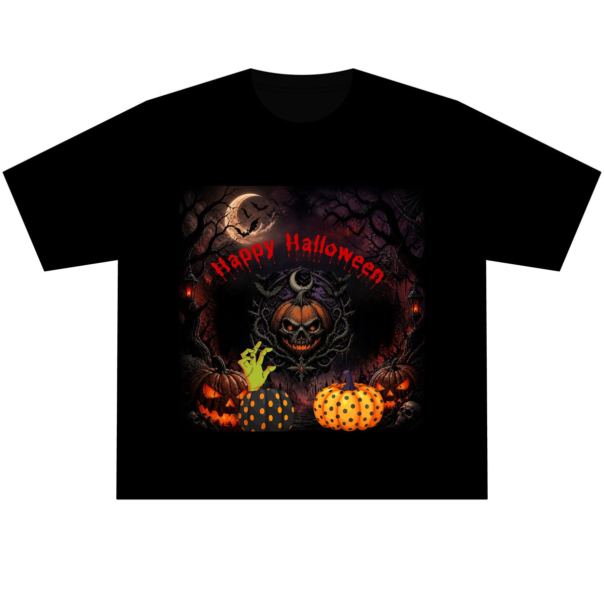 Halloween Pumpkin T-Shirt — "Happy Halloween" Spooky Jack-o'-Lantern Design