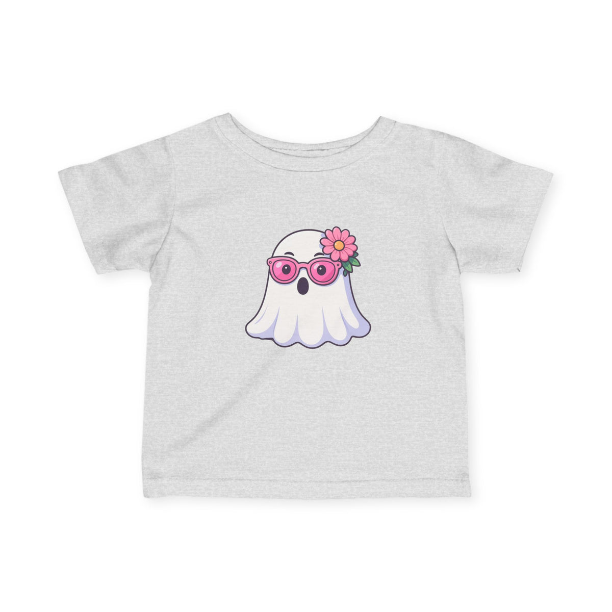 Infant Tee — Cute Ghost with Pink Sunglasses & Flower | Baby Halloween Shirt