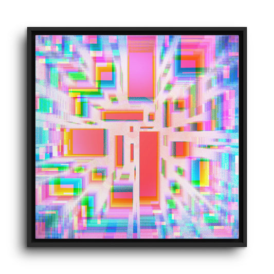 Framed Canvas Wall Art – Colorful Abstract Geometric Glitch
