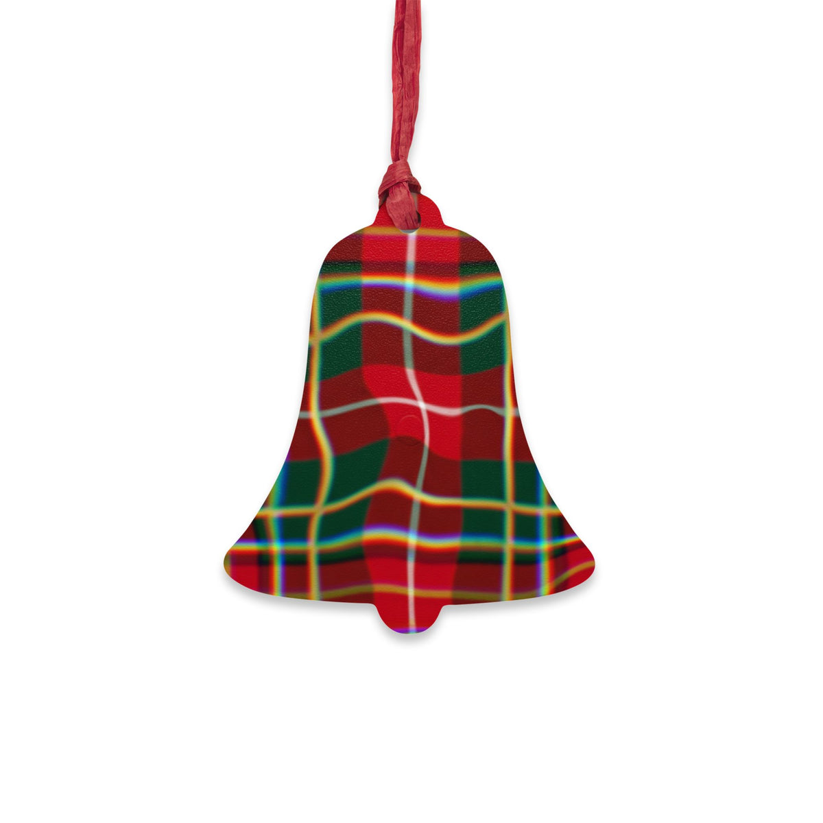 Plaid Bell Wooden Ornament — Classic Red & Green Christmas Decoration