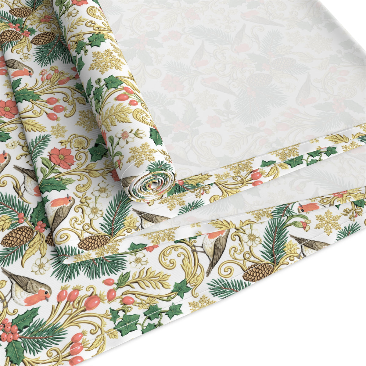 Vintage Botanical Table Runner — Floral Holiday Dinner Accent