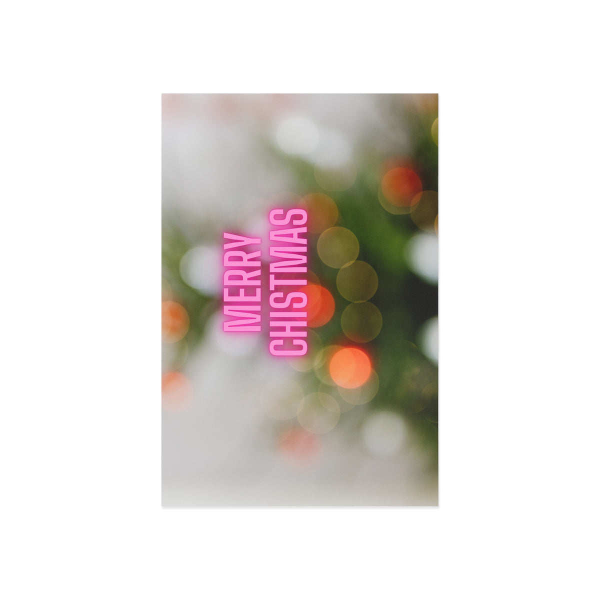 Merry Christmas Fine Art Postcard — Pink Neon Holiday Bokeh Card
