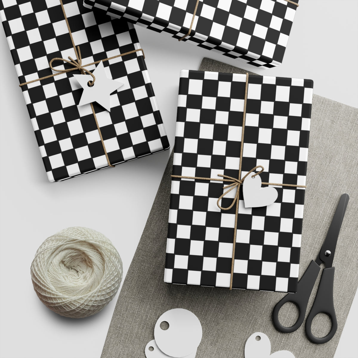 Perfect Christmas. Checkerboard Gift Wrapping Paper Sheet — Black & White Retro Checker Pattern.