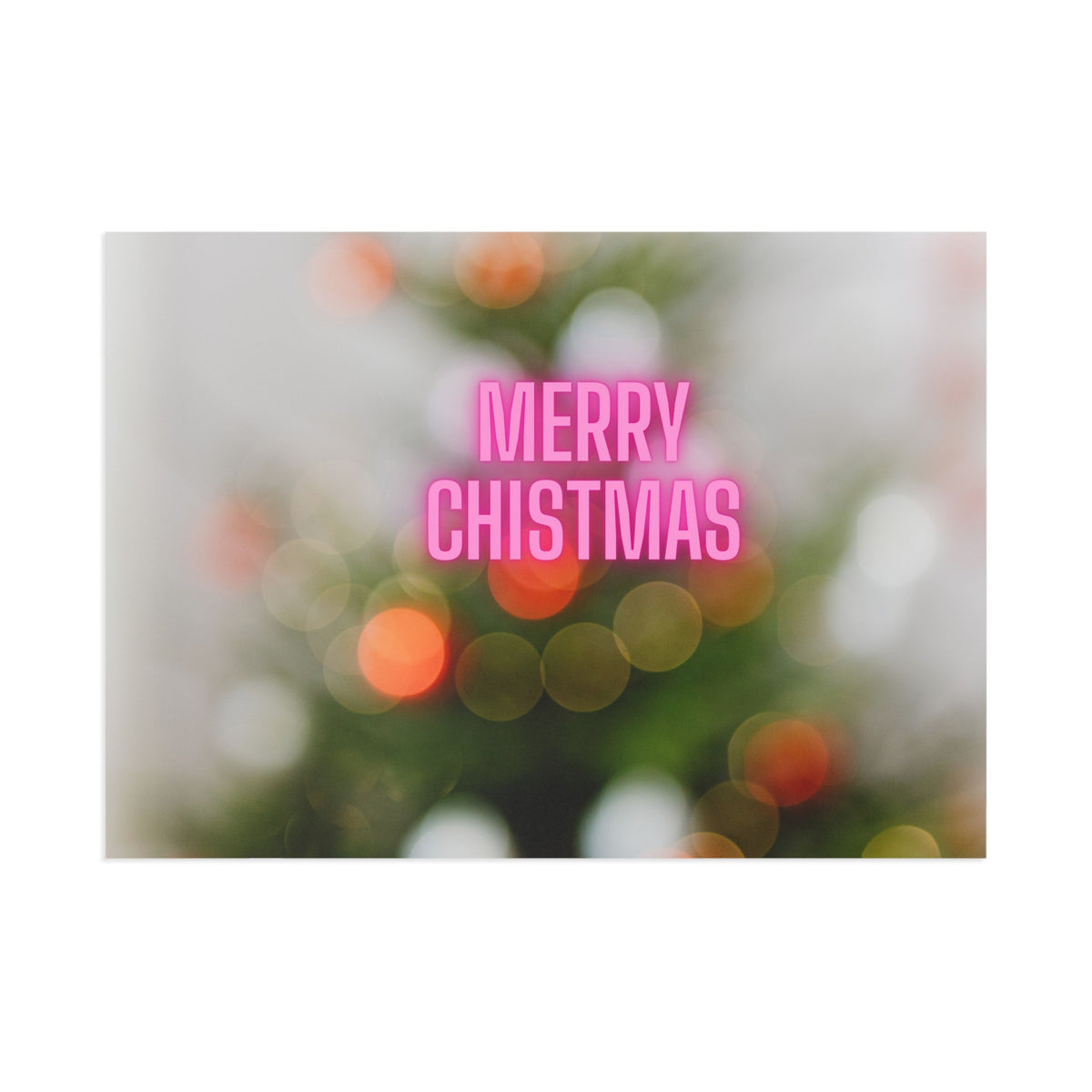 Merry Christmas Fine Art Postcard — Pink Neon Holiday Bokeh Card