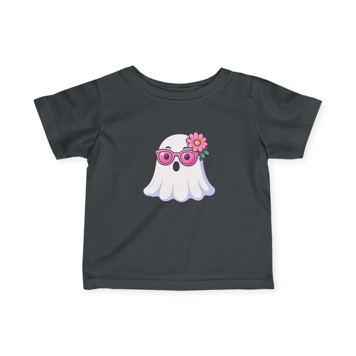 Infant Tee — Cute Ghost with Pink Sunglasses & Flower | Baby Halloween Shirt
