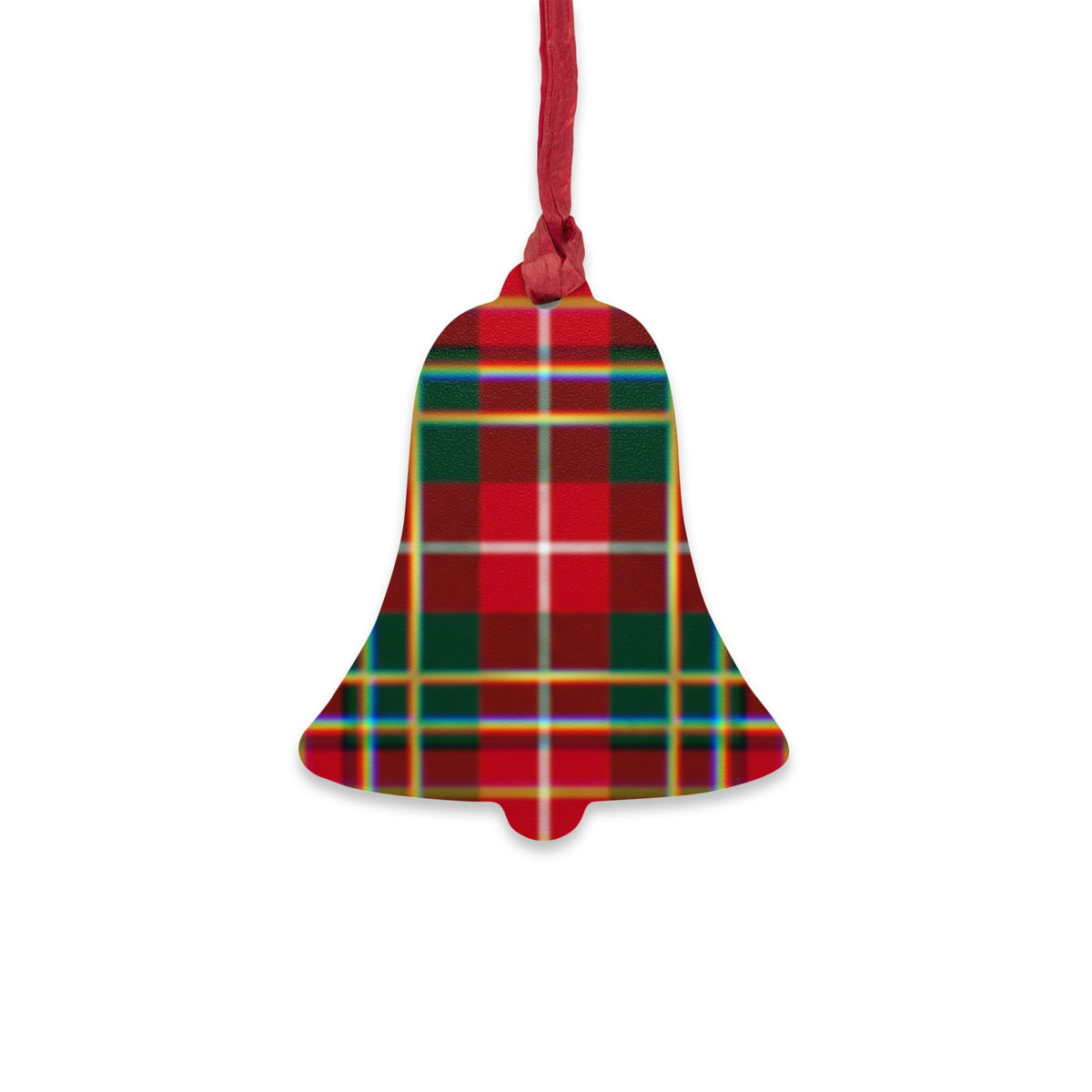 Plaid Bell Wooden Ornament — Classic Red & Green Christmas Decoration