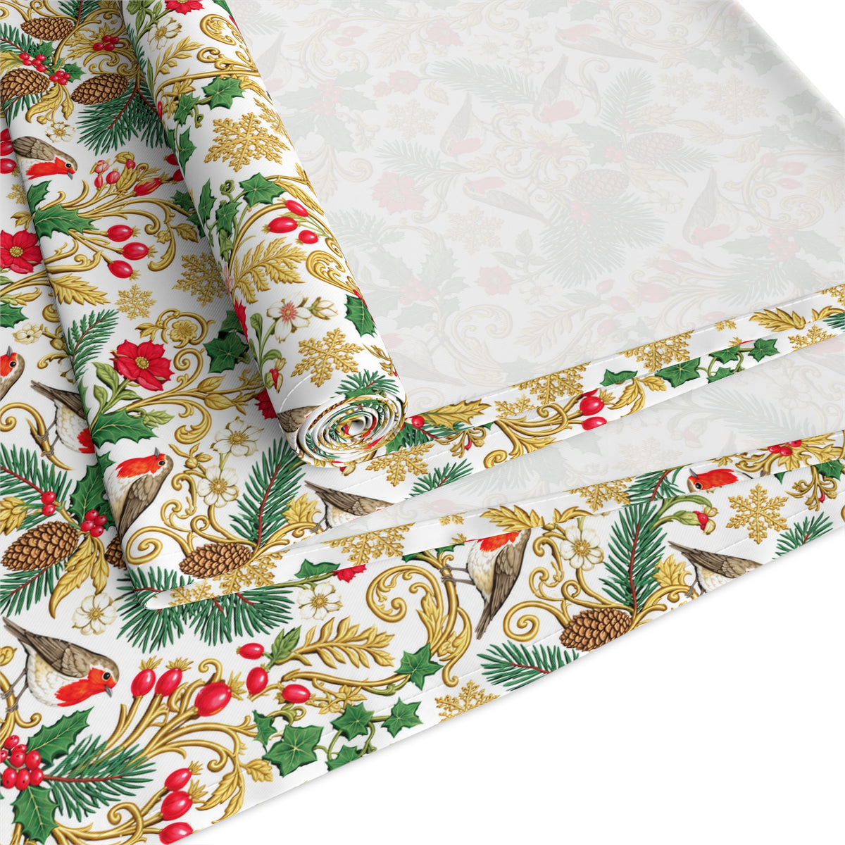 Vintage Botanical Table Runner — Floral Holiday Dinner Accent