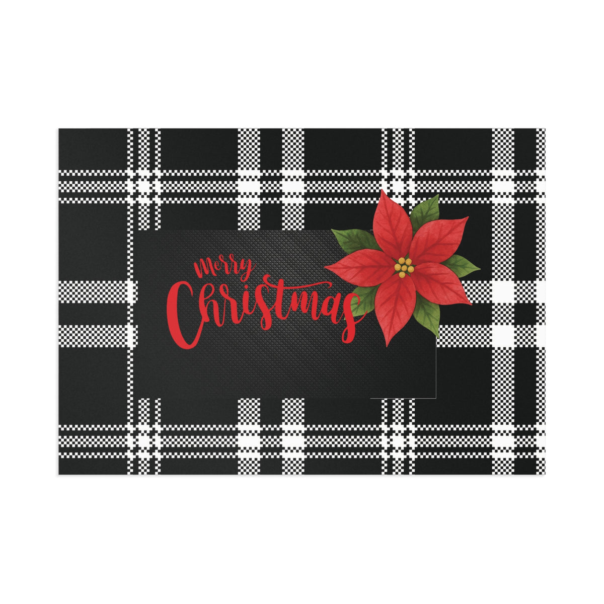 Christmas Poinsettia Plaid Postcard — Merry Christmas Holiday Greeting Card