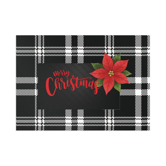 Christmas Poinsettia Plaid Postcard — Merry Christmas Holiday Greeting Card