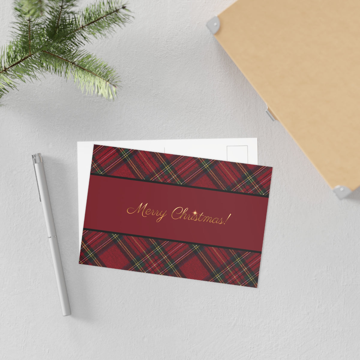 Merry Christmas Plaid Postcards — Fine Art Holiday Greeting Cards