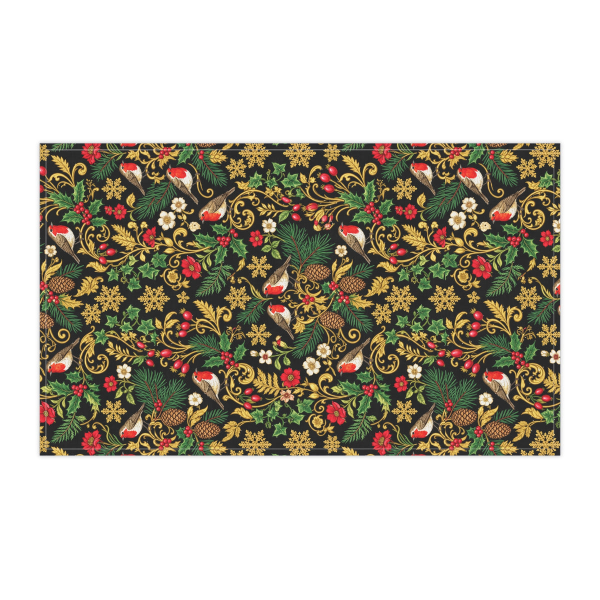Festive Robin & Pine Holiday Tea Towel