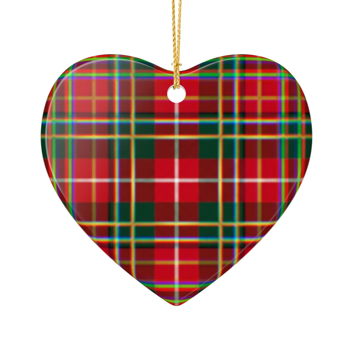 Red Tartan Heart Ceramic Ornament — Plaid Christmas Tree Decoration
