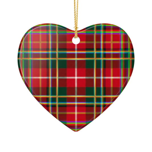 Red Tartan Heart Ceramic Ornament — Plaid Christmas Tree Decoration
