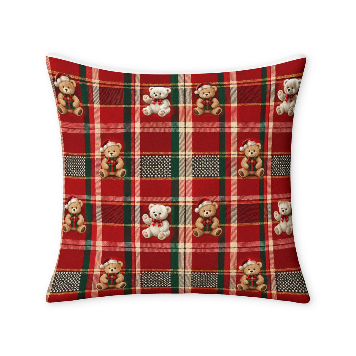 Holiday Teddy Plaid Throw Pillow Case
