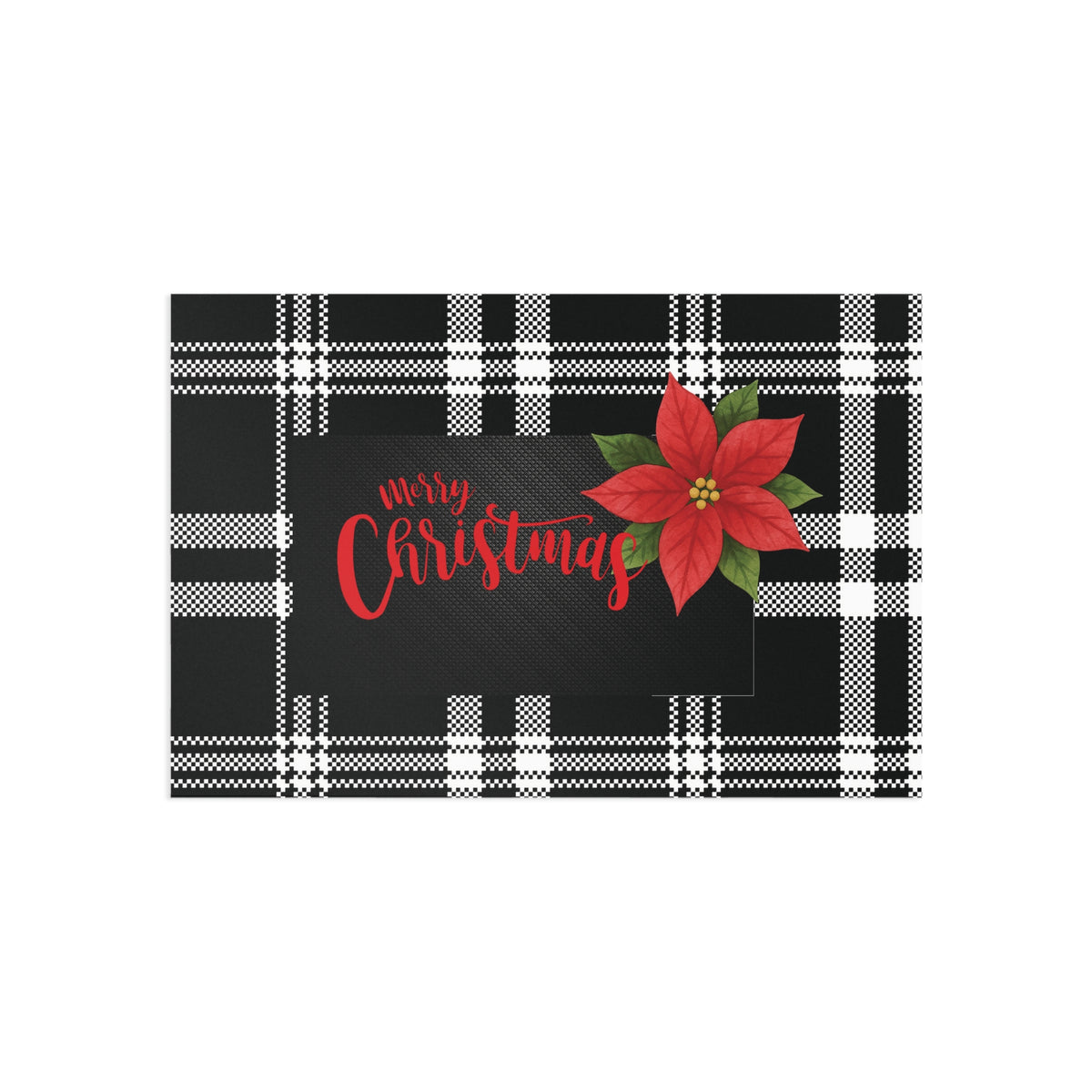 Christmas Poinsettia Plaid Postcard — Merry Christmas Holiday Greeting Card