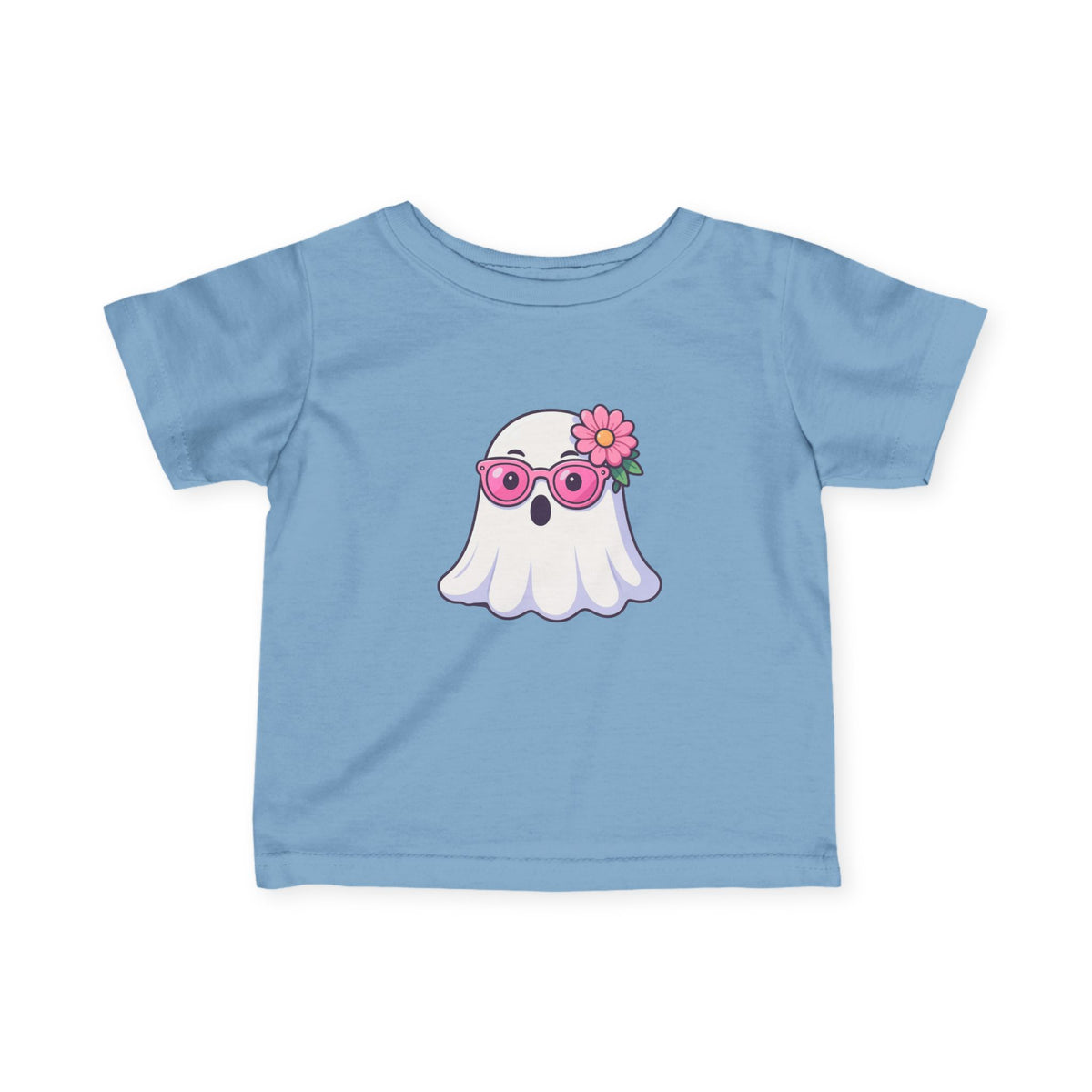 Infant Tee — Cute Ghost with Pink Sunglasses & Flower | Baby Halloween Shirt