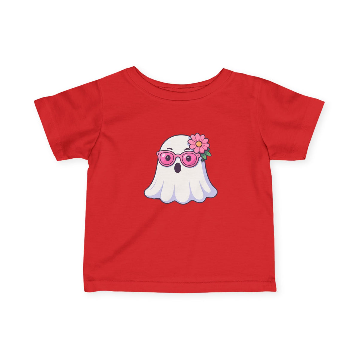 Infant Tee — Cute Ghost with Pink Sunglasses & Flower | Baby Halloween Shirt